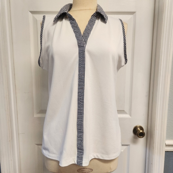 Izod Tops - IZOD Golf White Sleeveless Top with Black and White Gingham Trim